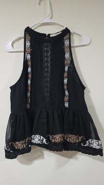 Ellison Black Embroidered Halter Neck Peplum Sleeveless Blouse